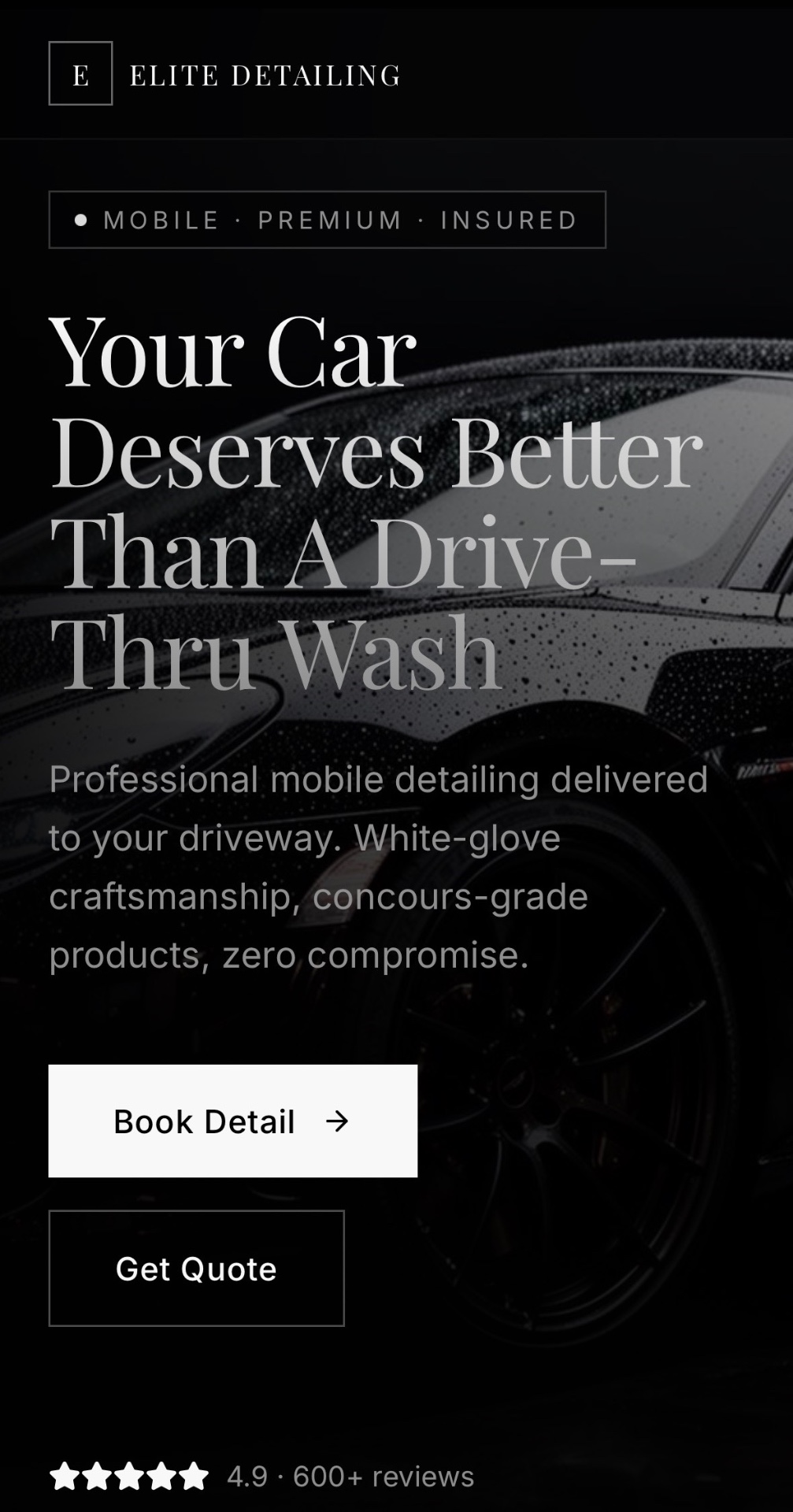 Elite Detailing website mockup